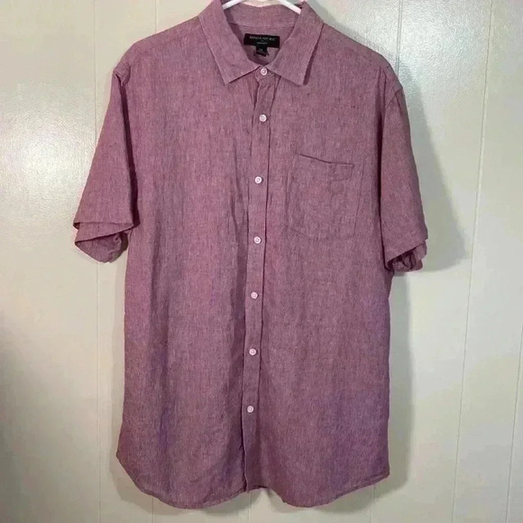 Banana Republic Linen Slim Fit Short Sleeve XL Heathered Red Button Front Shirt. - Picture 1 of 9